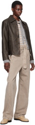 Kijun Brown Stitched Faux-Leather Jacket