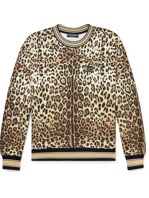 Photo: DOLCE & GABBANA - Logo-Appliquéd Leopard-Print Cotton-Jersey Sweatshirt - Brown