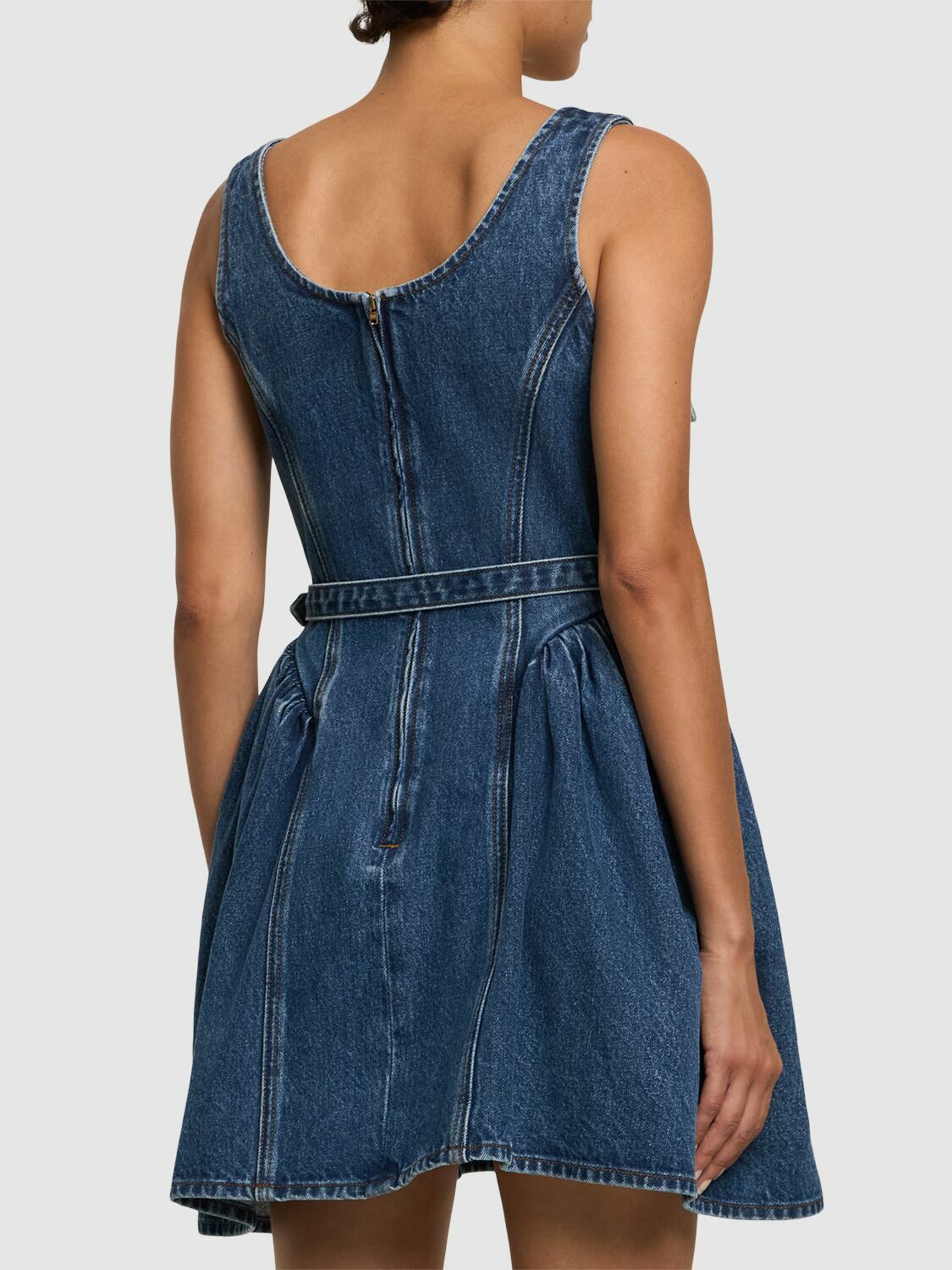 SELF-PORTRAIT Flared Denim Mini Dress Self-Portrait
