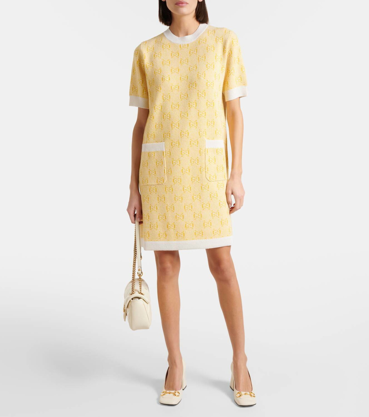ワンピース GUCCI GG WOOL JACQUARD MINI DRESS GG wool jacquard mini dress in black and white | GUCCI® US