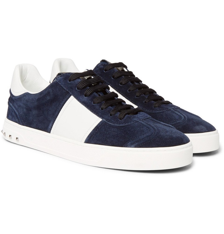 Photo: Valentino - Valentino Garavani Flycrew Leather-Panelled Suede Sneakers - Men - Blue