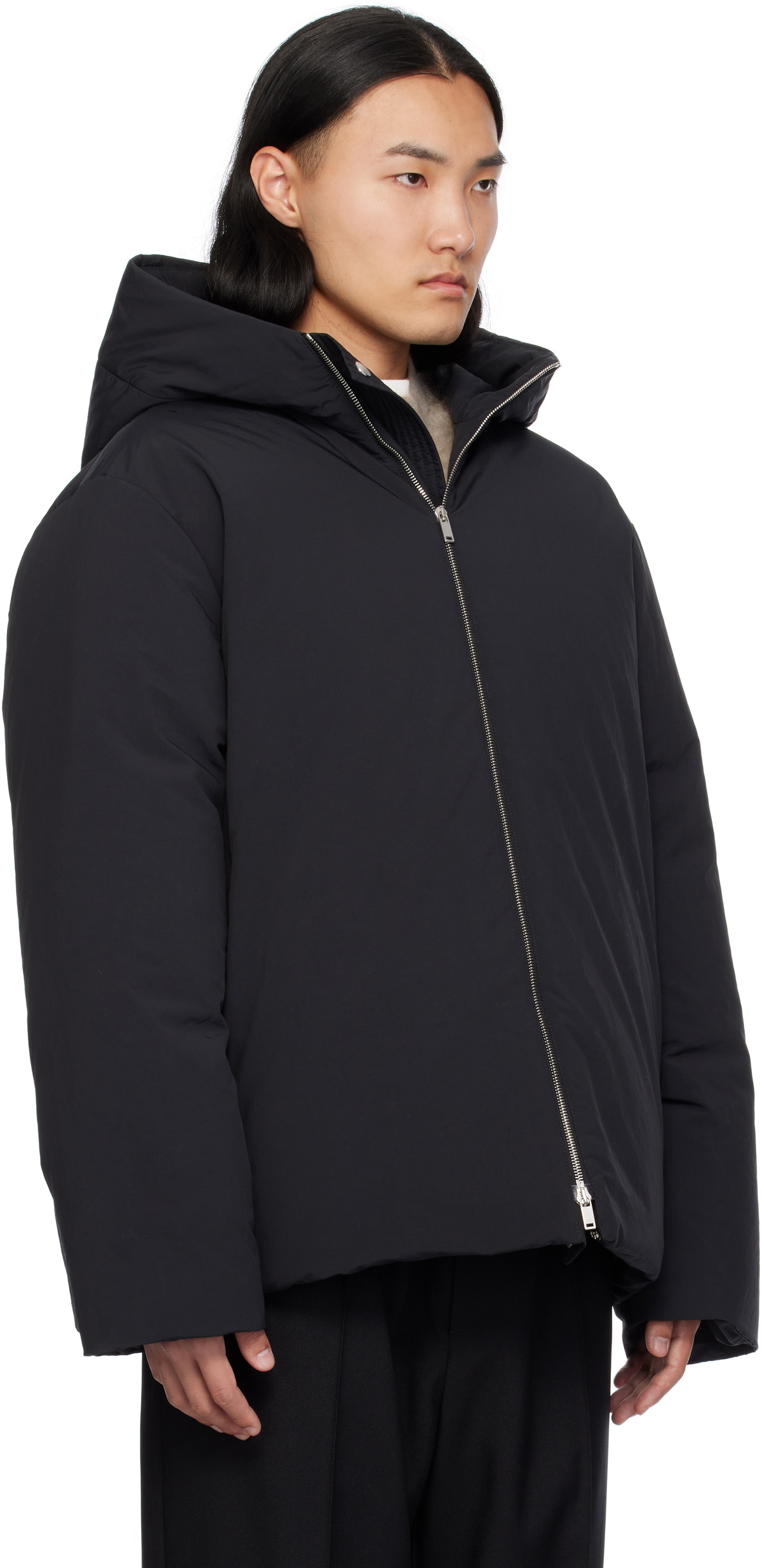 Jil Sander Black Hooded Down Jacket