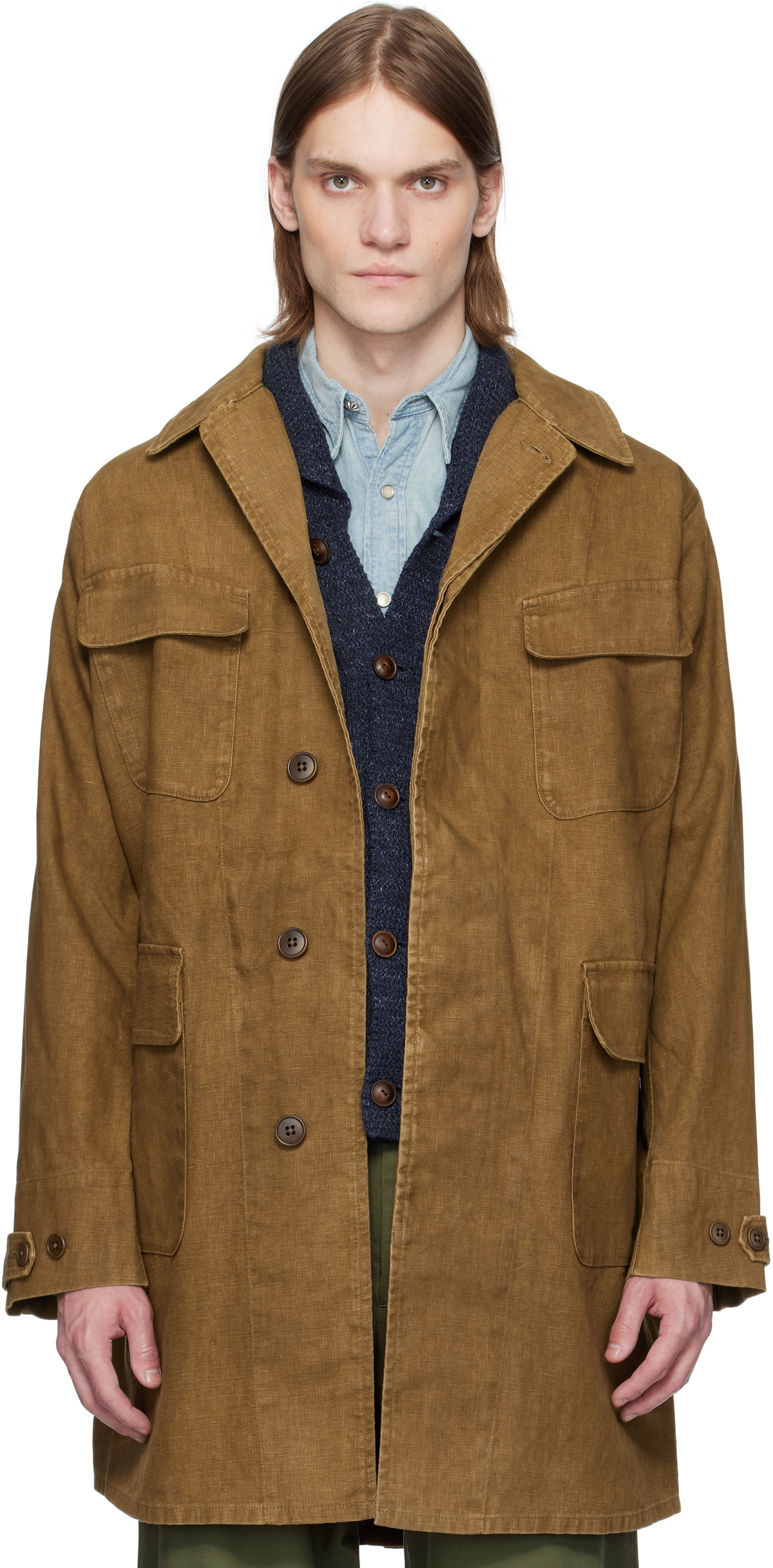 RRL Brown Bonded Linen Walking Coat RRL