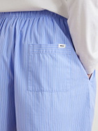 TEKLA - Straight-Leg Striped Organic Cotton-Poplin Shorts - Blue