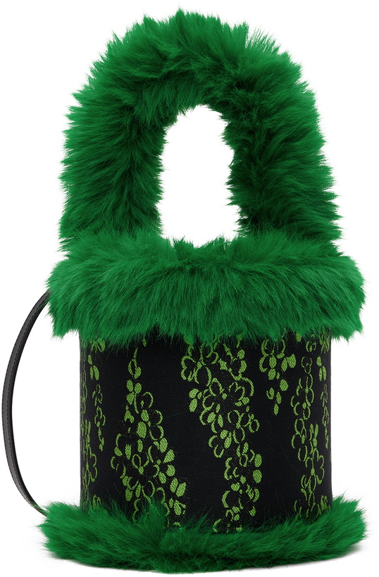 Photo: SHUTING QIU Green & Black Jacquard Patchwork Bucket Bag