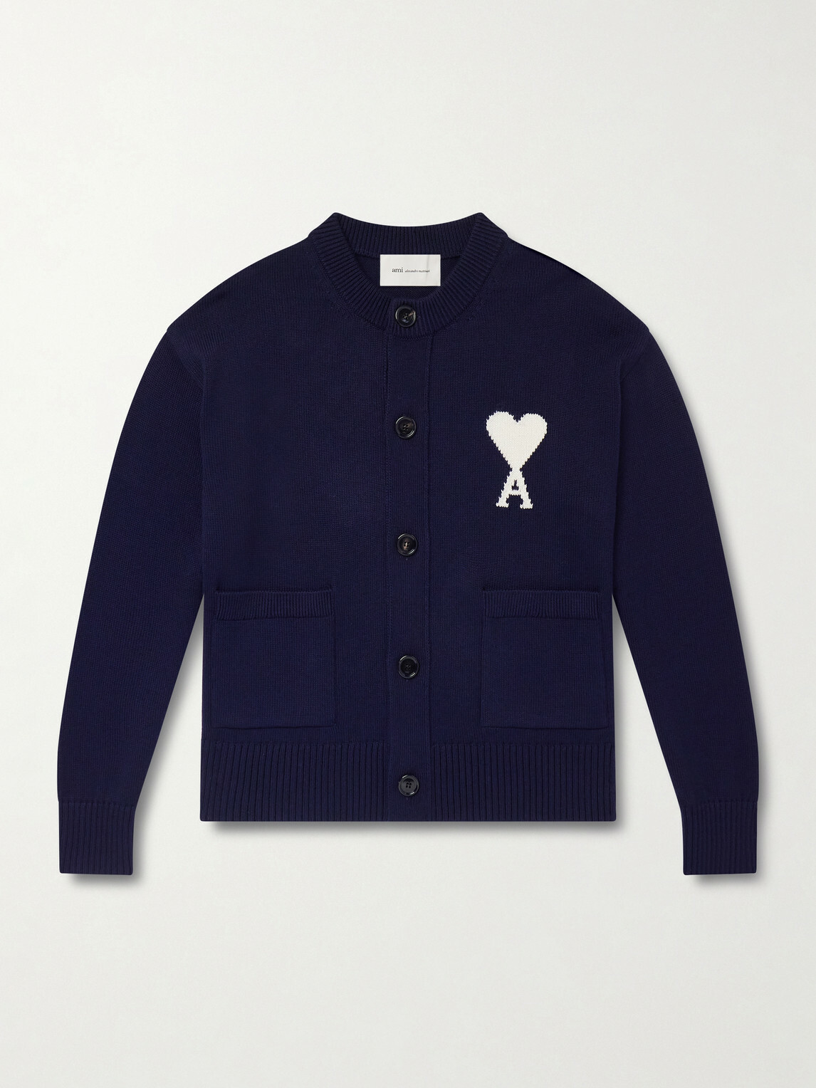 AMI PARIS - Logo-Intarsia Virgin Wool and Cotton-Blend Cardigan