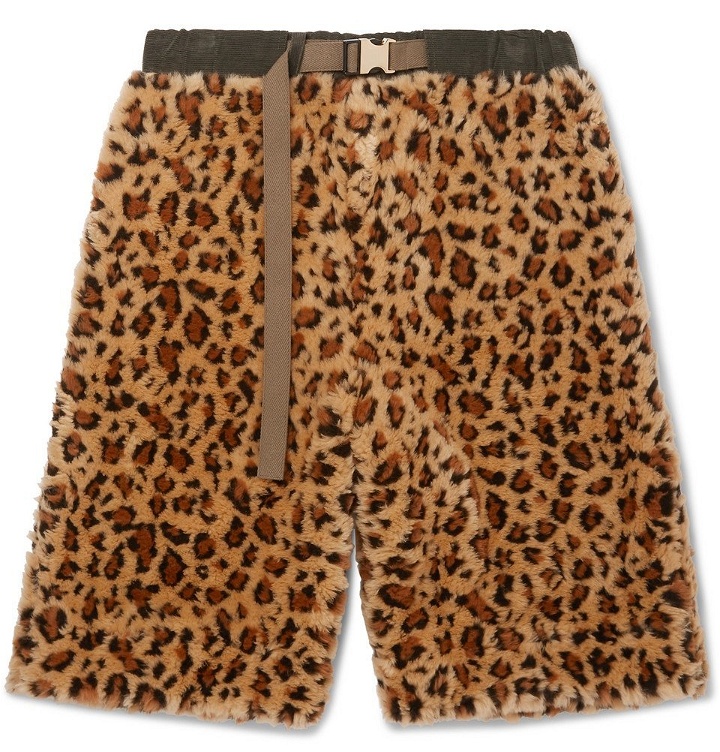 Photo: Sacai - Wide-Leg Leopard-Print Faux Fur Shorts - Beige