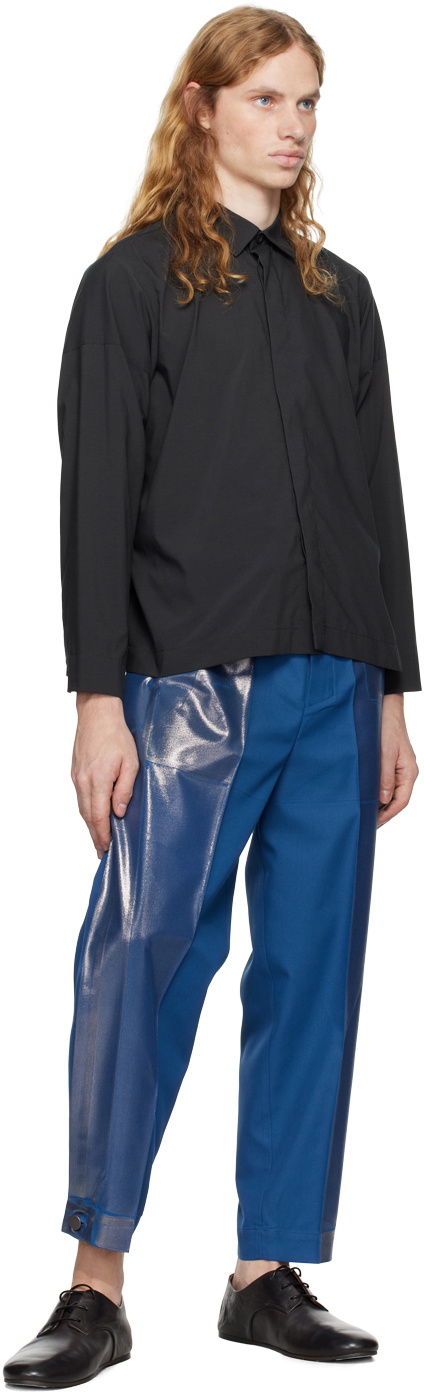 132 5. ISSEY MIYAKE Blue Tucked Foil Trousers