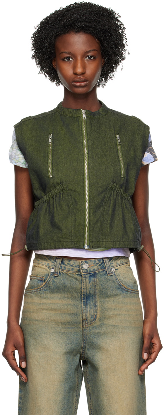 TheOpen Product Green Shirring Work Vest