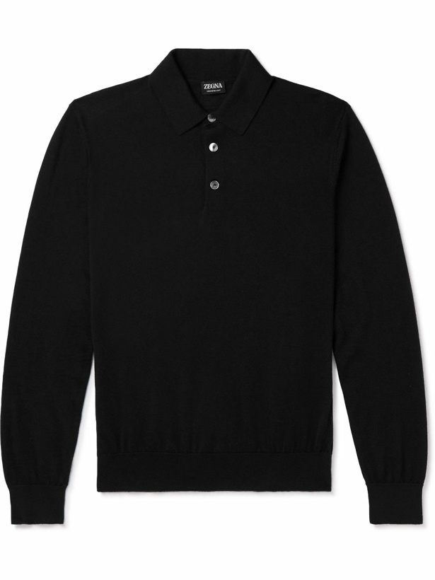 Photo: Zegna - Cashmere and Silk-Blend Polo Shirt - Black