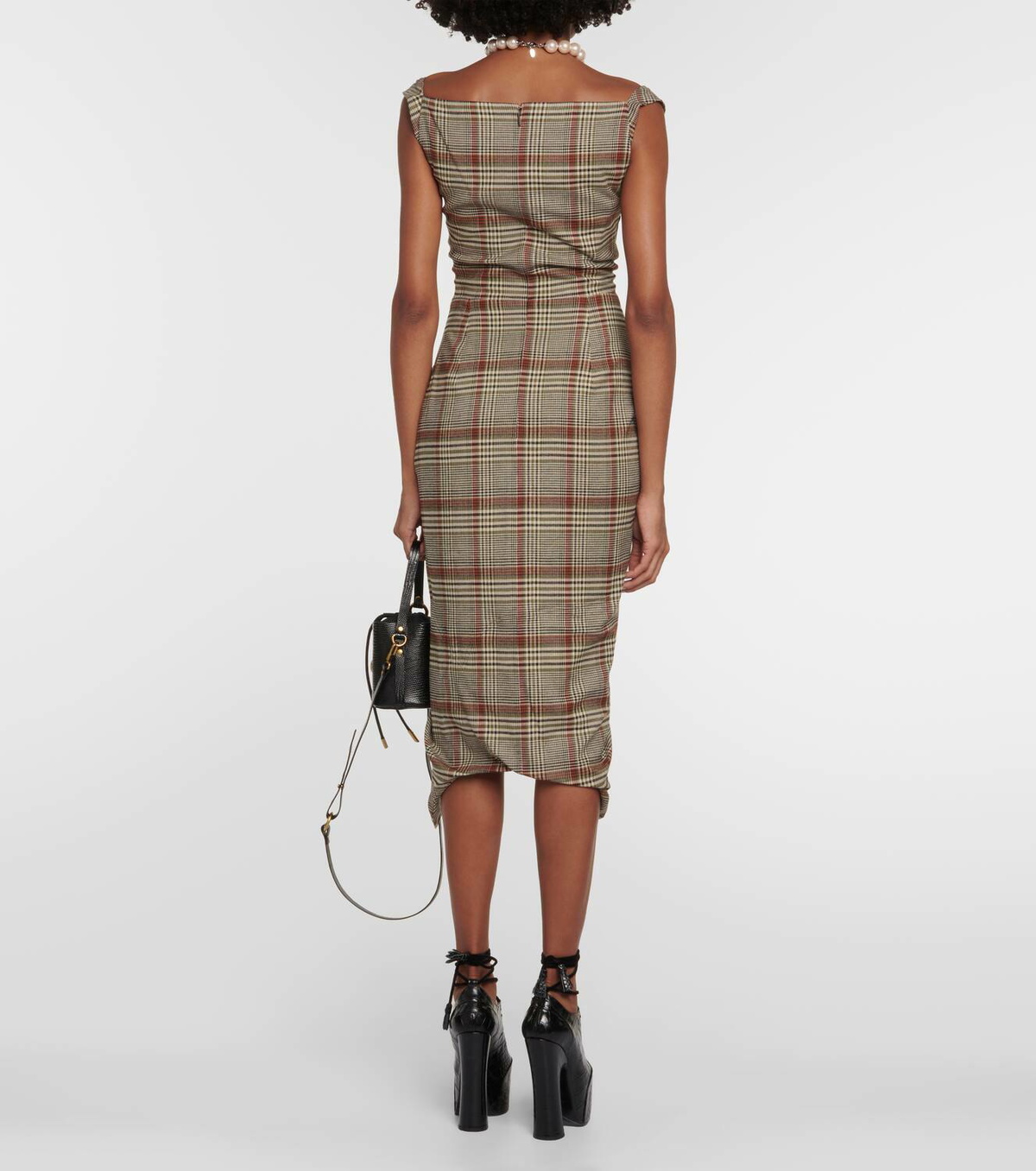 Vivienne Westwood Panther draped checked crêpe midi dress