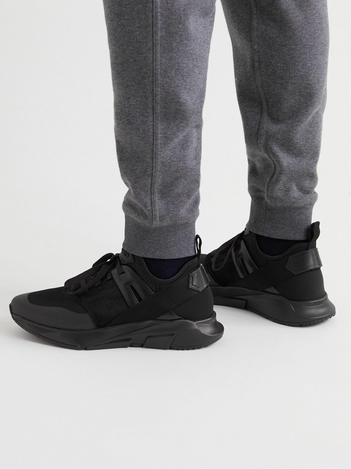 TOM FORD - Jago Neoprene, Mesh and Nylon Sneakers - Black  display picture 1