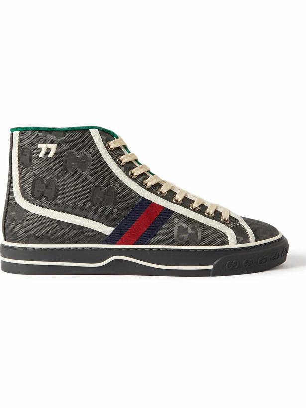 Photo: GUCCI - Off the Grid Webbing-Trimmed Monogrammed ECONYL Canvas High-Top Sneakers - Gray