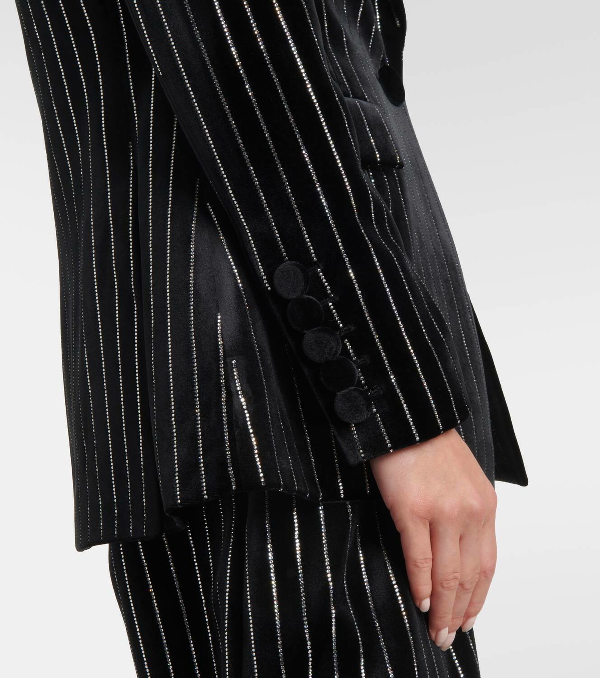 Alex Perry Crystal-embellished pinstripe velvet blazer