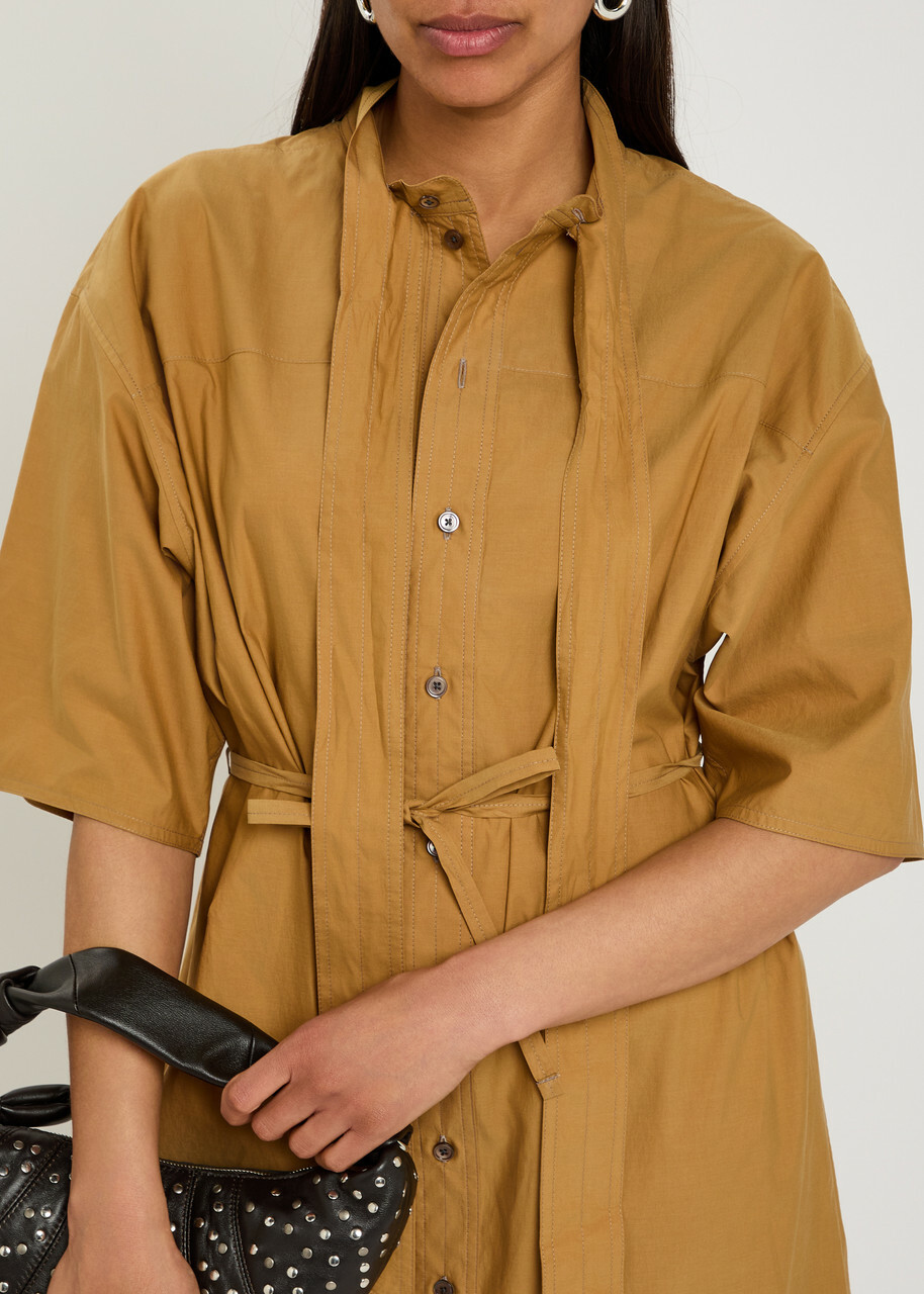Lemaire Reversible Belted Cotton and Silk-blend Midi Dress Light Brown