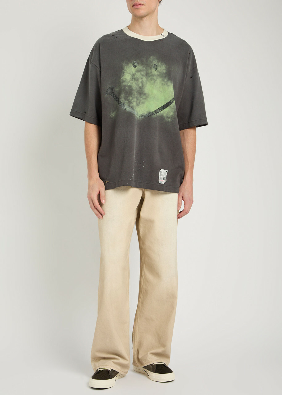 Maison Mihara Yasuhiro Distressed Printed Cotton T-shirt Black
