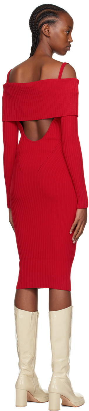 ANDREĀDAMO Red Ribbed Midi Dress