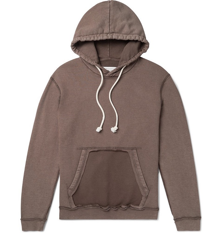 Photo: Maison Margiela - Distressed Loopback Cotton-Jersey Hoodie - Brown