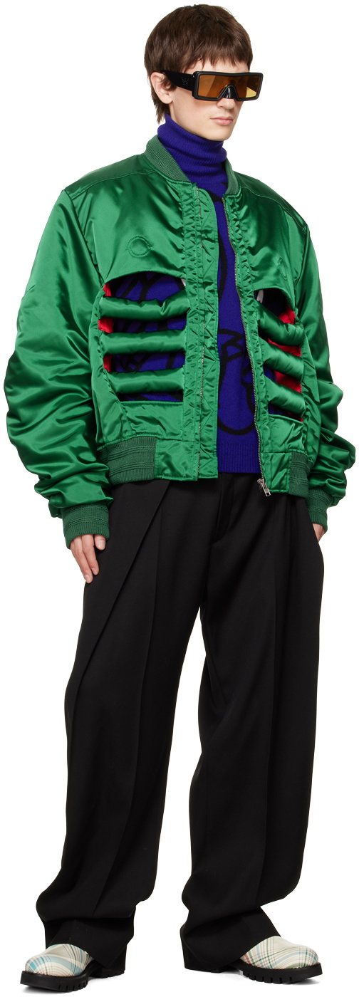 Walter Van Beirendonck Green Skeleton Bomber Jacket