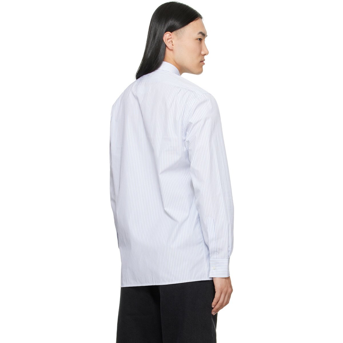 Maison Margiela White & Blue Striped Cotton Shirt