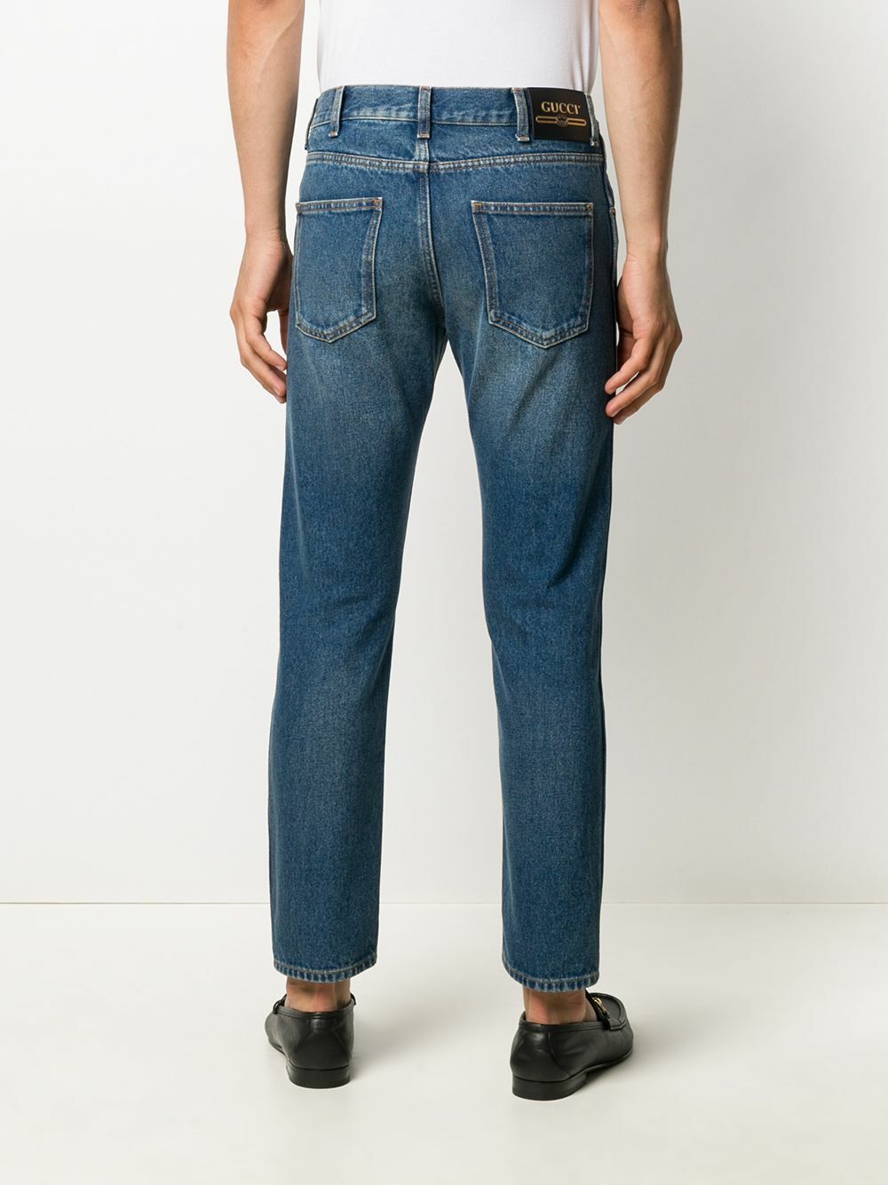 デニム・ジーパン GUCCI STRAIGH LEG DENIM JEANS Gucci Distressed straight-leg Jeans | Grey | FARFETCH