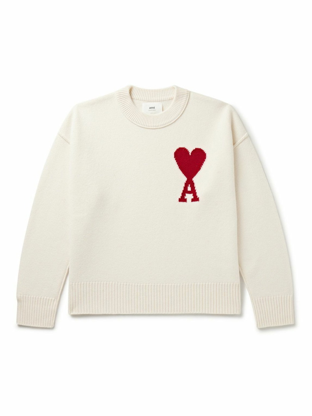 Photo: AMI PARIS - ADC Logo-Intarsia Virgin Wool Sweater - White