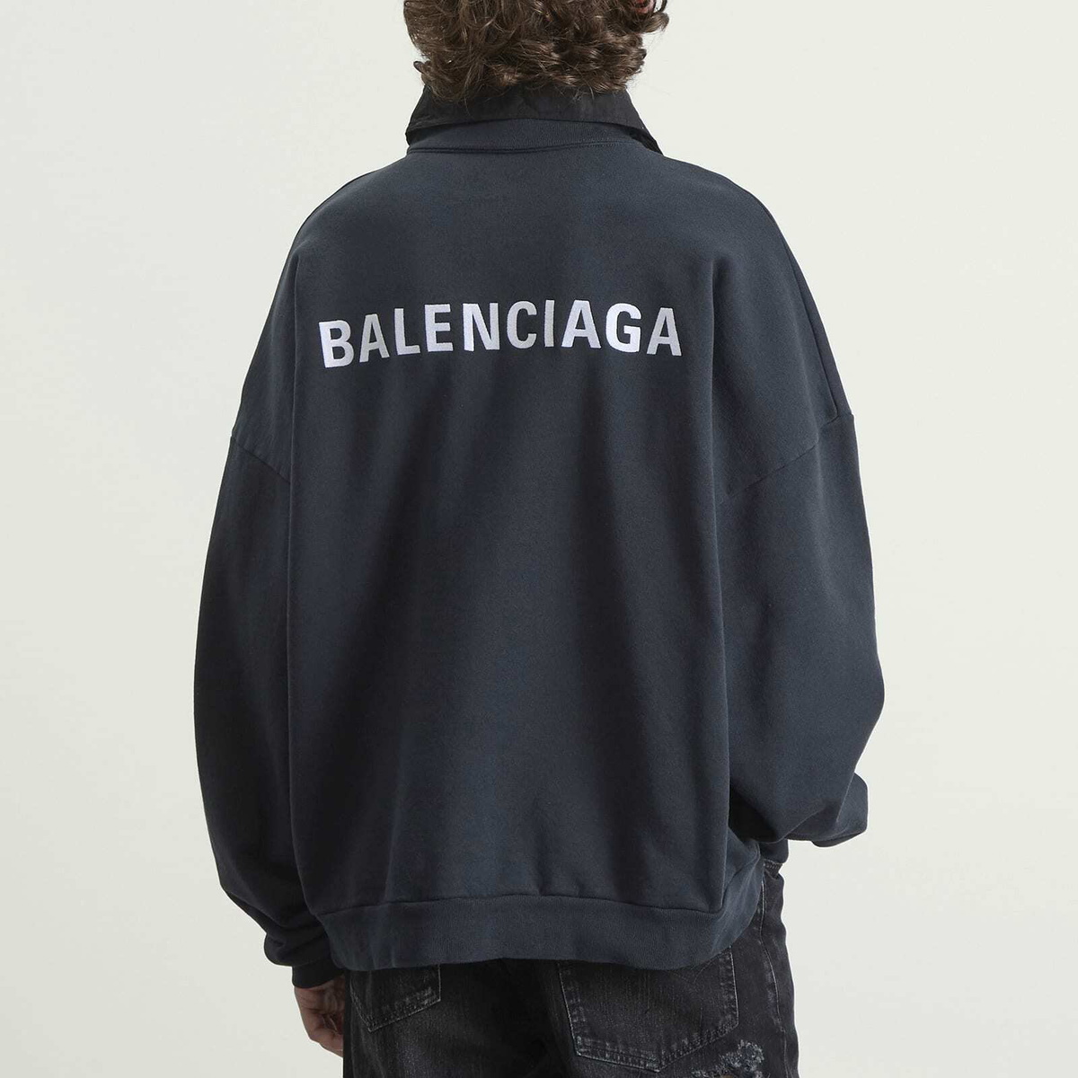 Balenciaga Men's Logo Polo Shirt in Faded Black/White