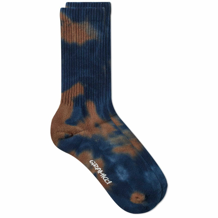 Photo: Gramicci Men's Tie Dye Crew Socks in Blue/Brown