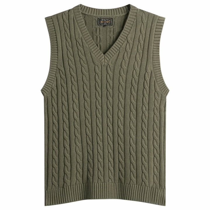 Photo: Beams Plus Men's Cable Knit Vest in Olive