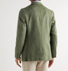 Etro - Unstructured Velvet-Trimmed Herringbone Wool Blazer - Green