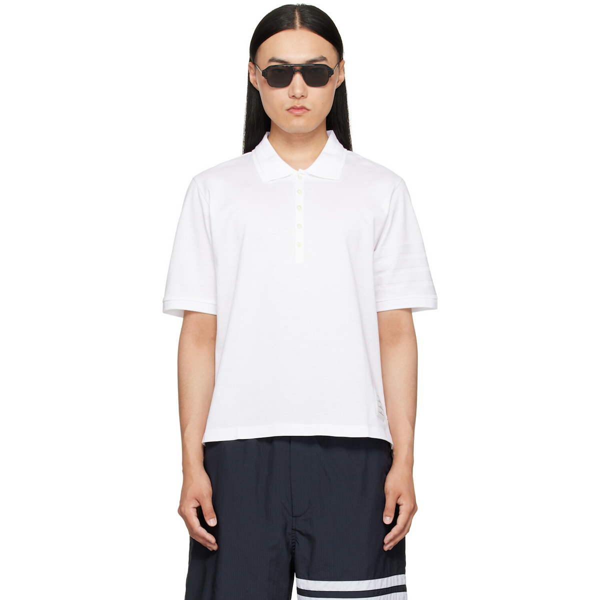 Thom Browne White Jersey Ottoman 4-Bar Polo