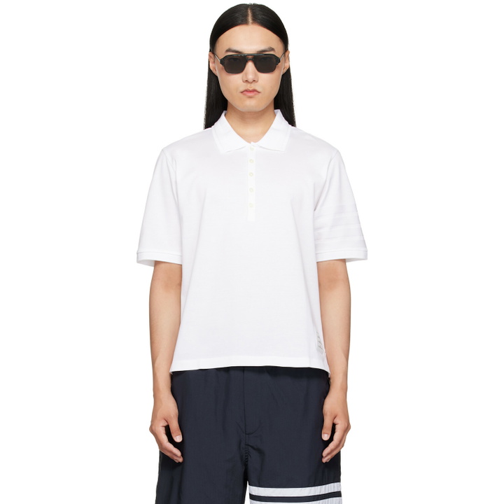 Photo: Thom Browne White Jersey Ottoman 4-Bar Polo