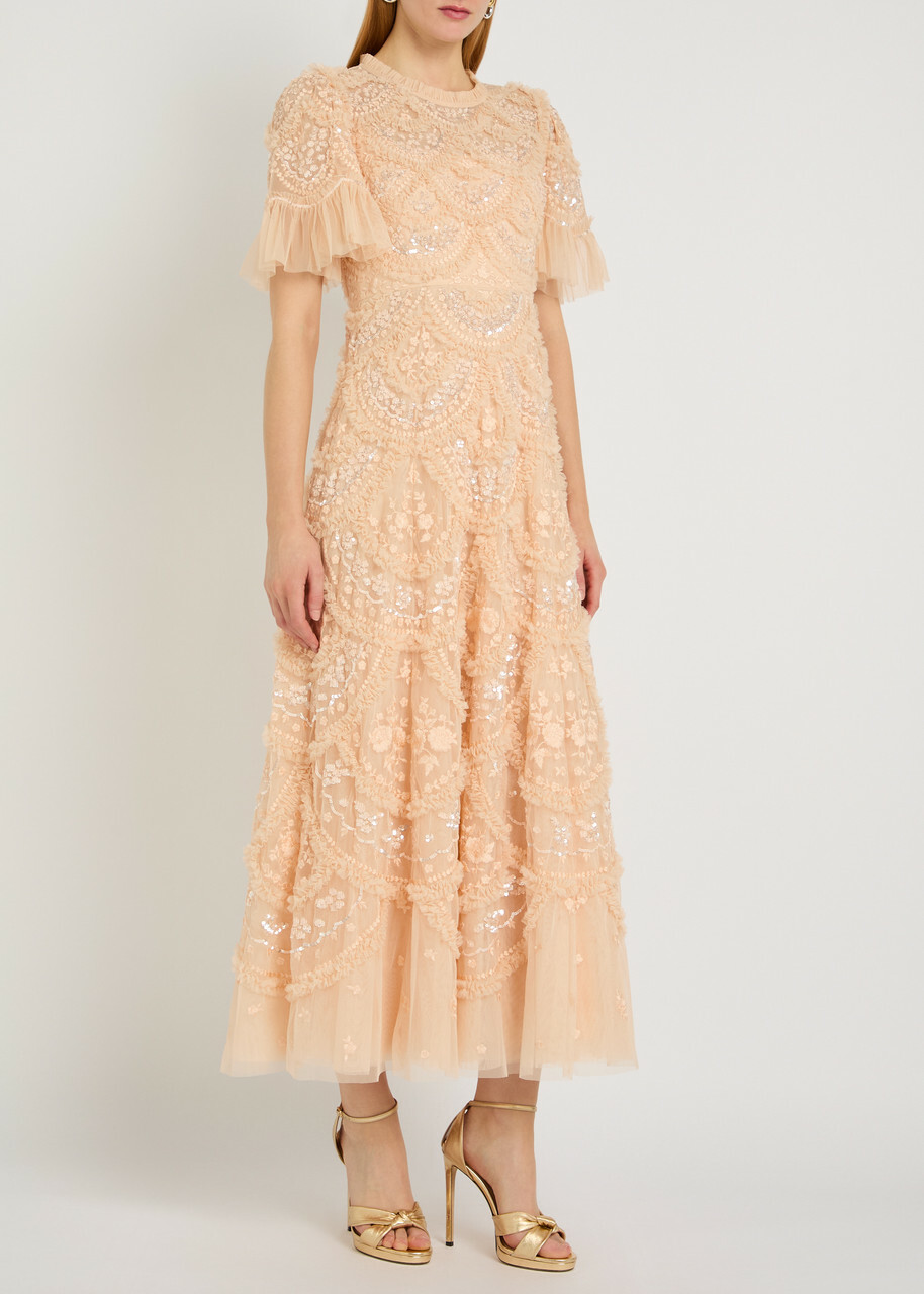 Needle & Thread Carmen Ruffled Tulle Gown Pink