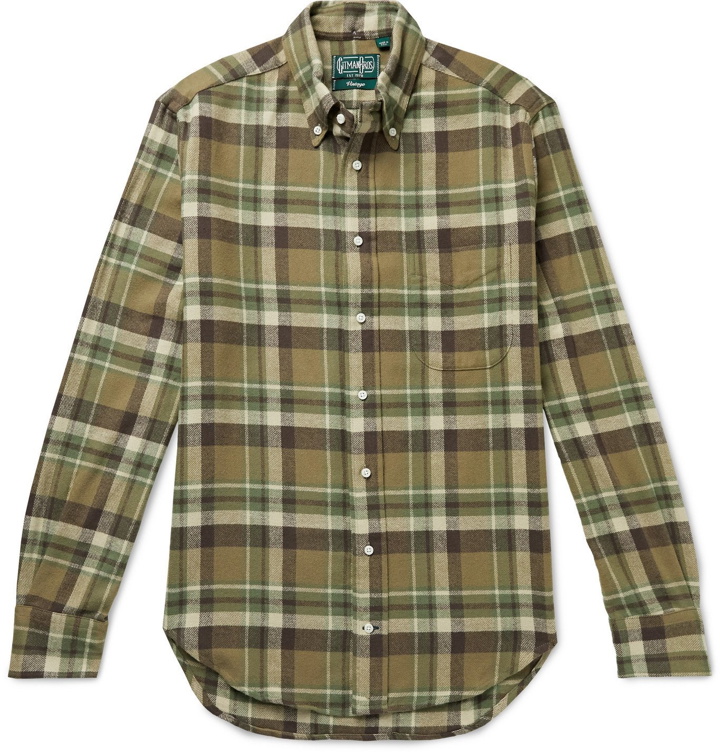Photo: Gitman Vintage - Slim-Fit Button-Down Collar Checked Cotton-Flannel Shirt - Brown