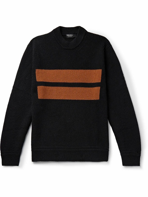 Photo: Zegna - Striped Ribbed Cashmere Sweater - Black