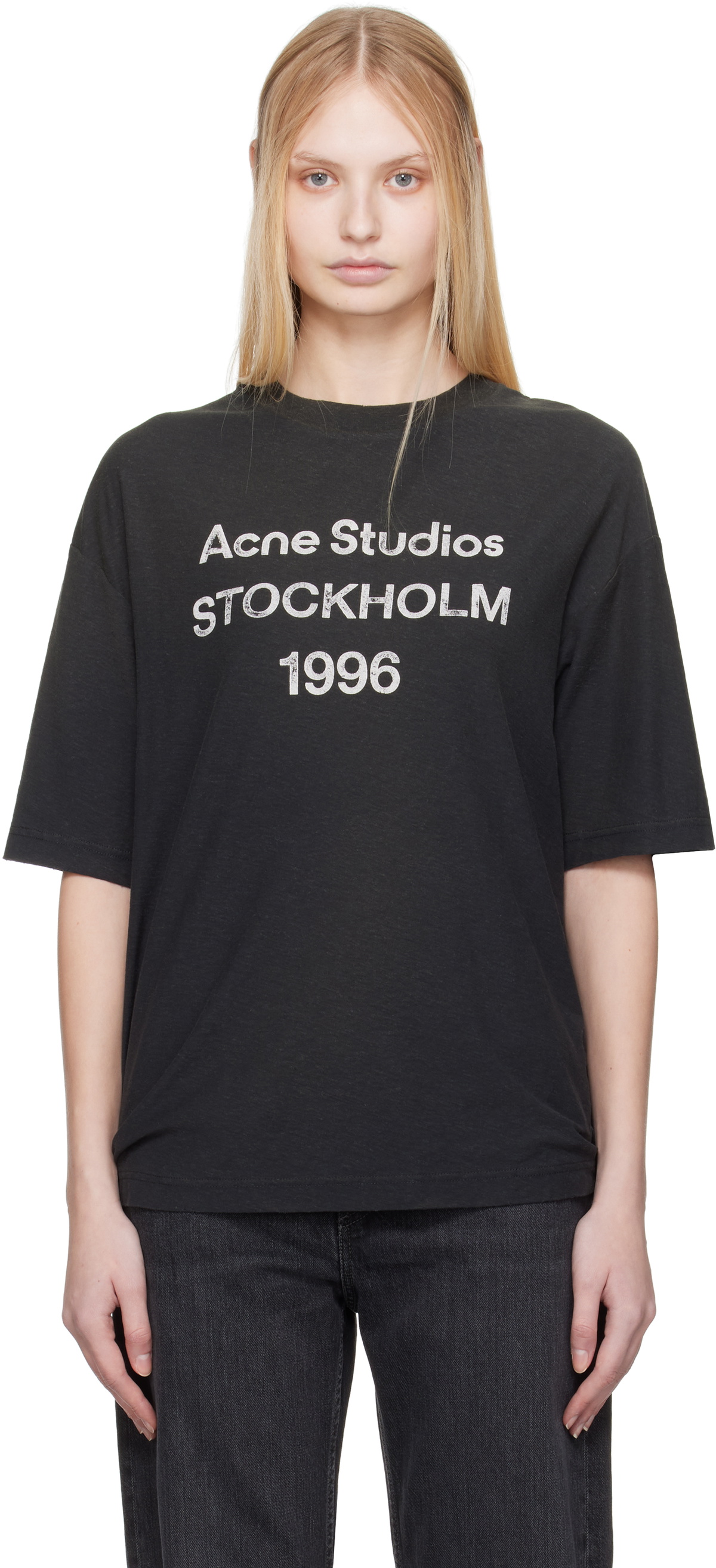 Acne Studios Black Relaxed Fit Logo T-shirt Acne Studios