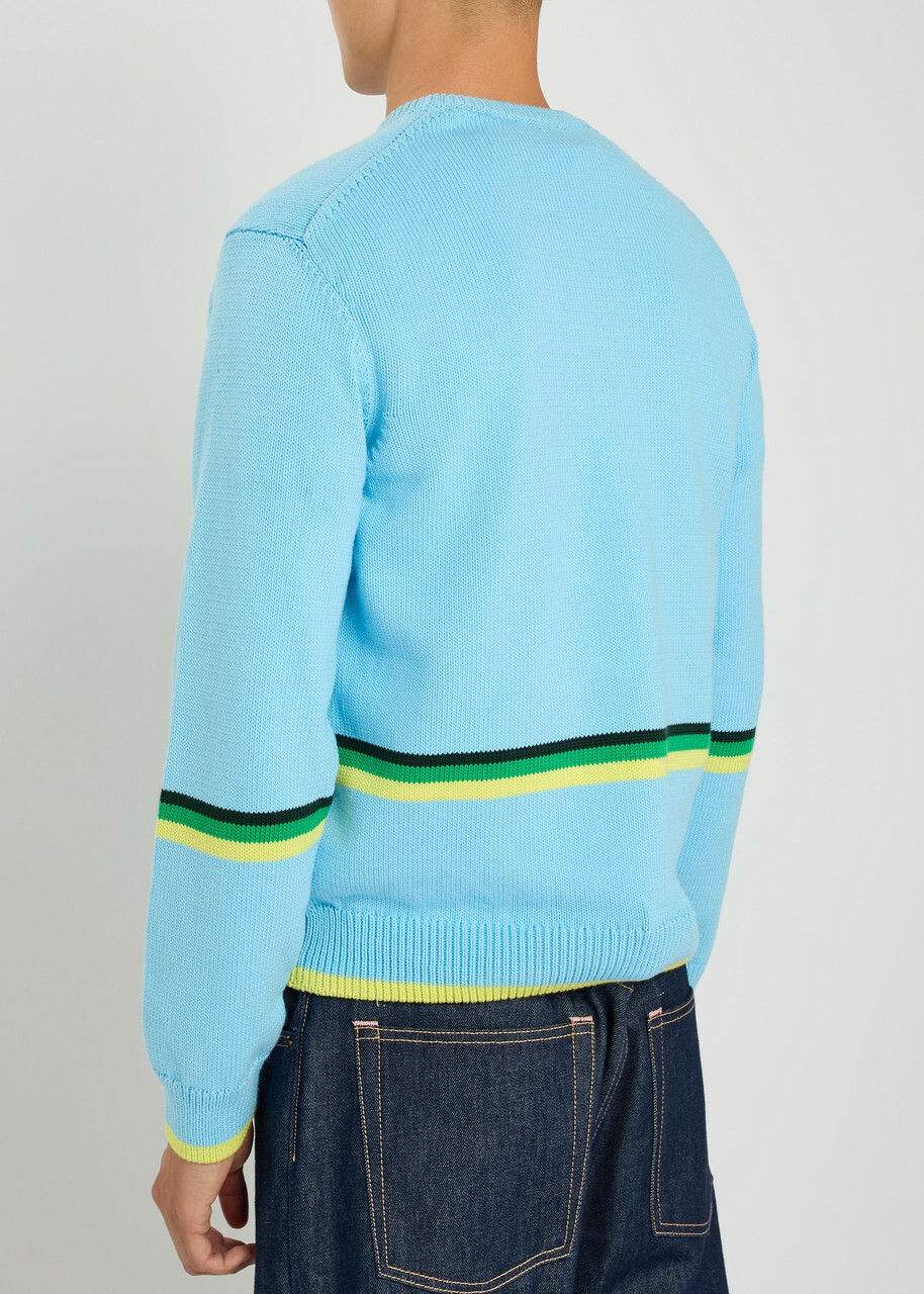 JW Anderson Car Striped Cotton-knit Jumper Blue