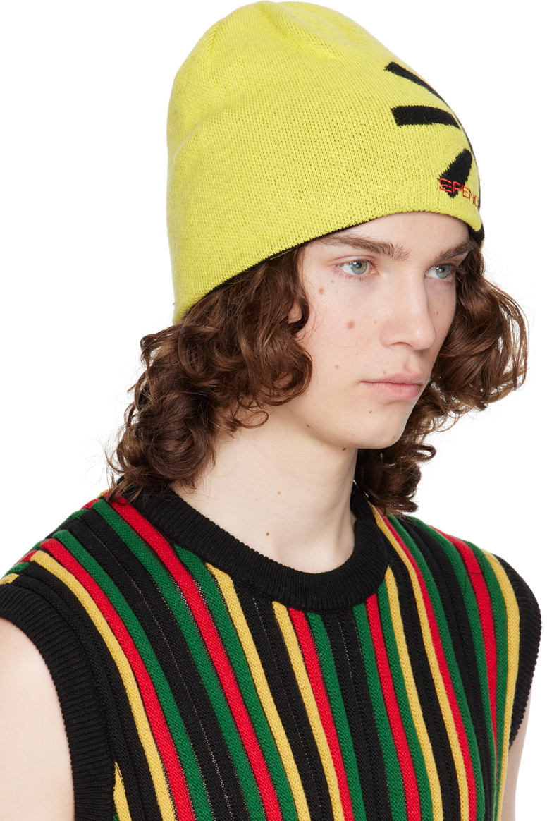 SPENCER BADU Reversible Yellow & Black Jacquard Beanie