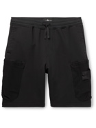 Stone Island Shadow Project - Wide-Leg Logo-Appliquéd Corduroy-Panelled Cotton Cargo Shorts - Black