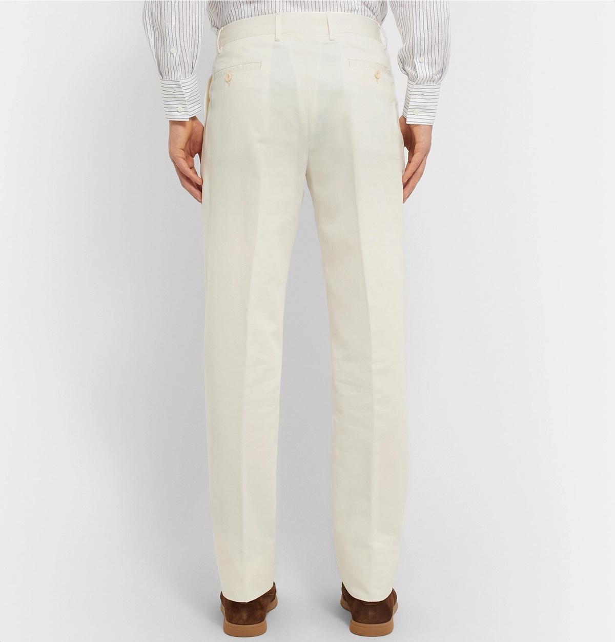 Caruso Cream Cotton Linen and Silk Blend Suit Trousers Neutrals