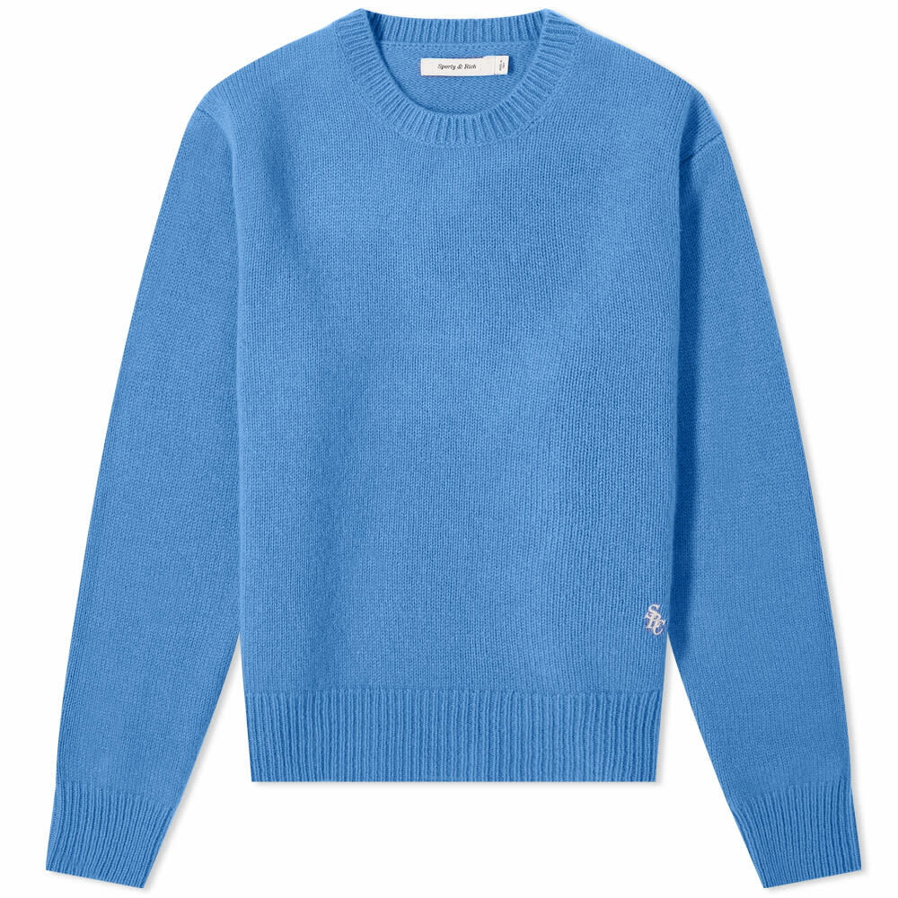 Sporty & Rich Women's SRC Wool Crew Sweat in Ocean/White Sporty & Rich