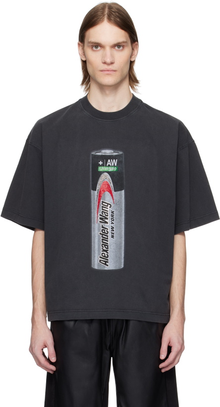 Photo: Alexander Wang Black Battery Logo-Print Graphic T-shirt