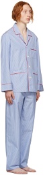 Isaia Blue & White Cotton Striped Pyjama Set
