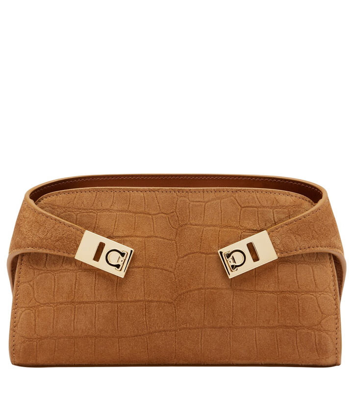 Photo: Ferragamo Hug Mini croc-effect suede clutch