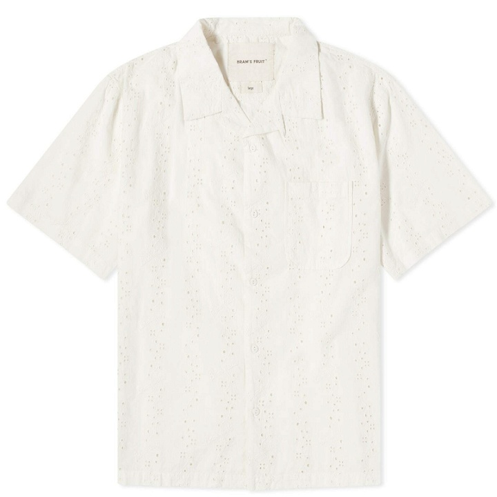 Photo: Bram's Fruit Men's Broderie Short Sleeve Vacation Shirt in White