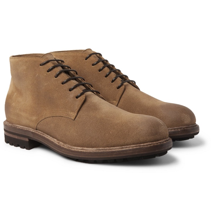 Photo: Brunello Cucinelli - Shearling-Lined Suede Boots - Brown