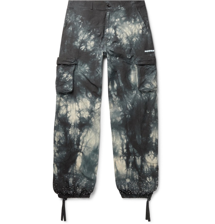 Photo: Off-White - Embellished Tie-Dyed Cotton-Ripstop Cargo Trousers - Gray