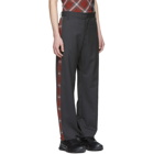 Chin Mens Grey Side Plaid Trousers