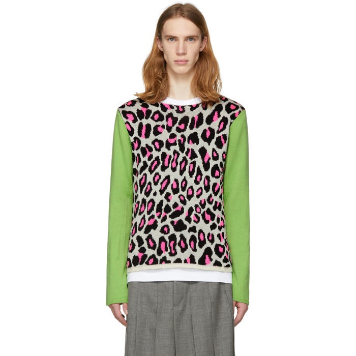 Photo: Comme des Garçons Homme Plus White and Green Knit Leopard Sweater