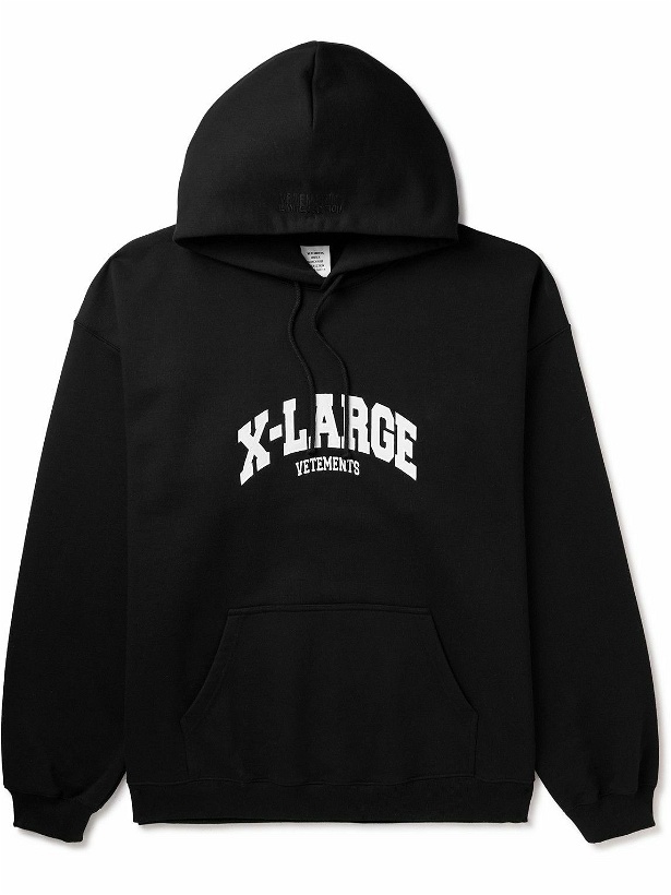 Photo: VETEMENTS - X-Large Logo-Embroidered Cotton-Blend Jersey Hoodie